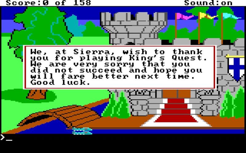 King's Quest Game Over screen - We are very sorry that you did not succeed